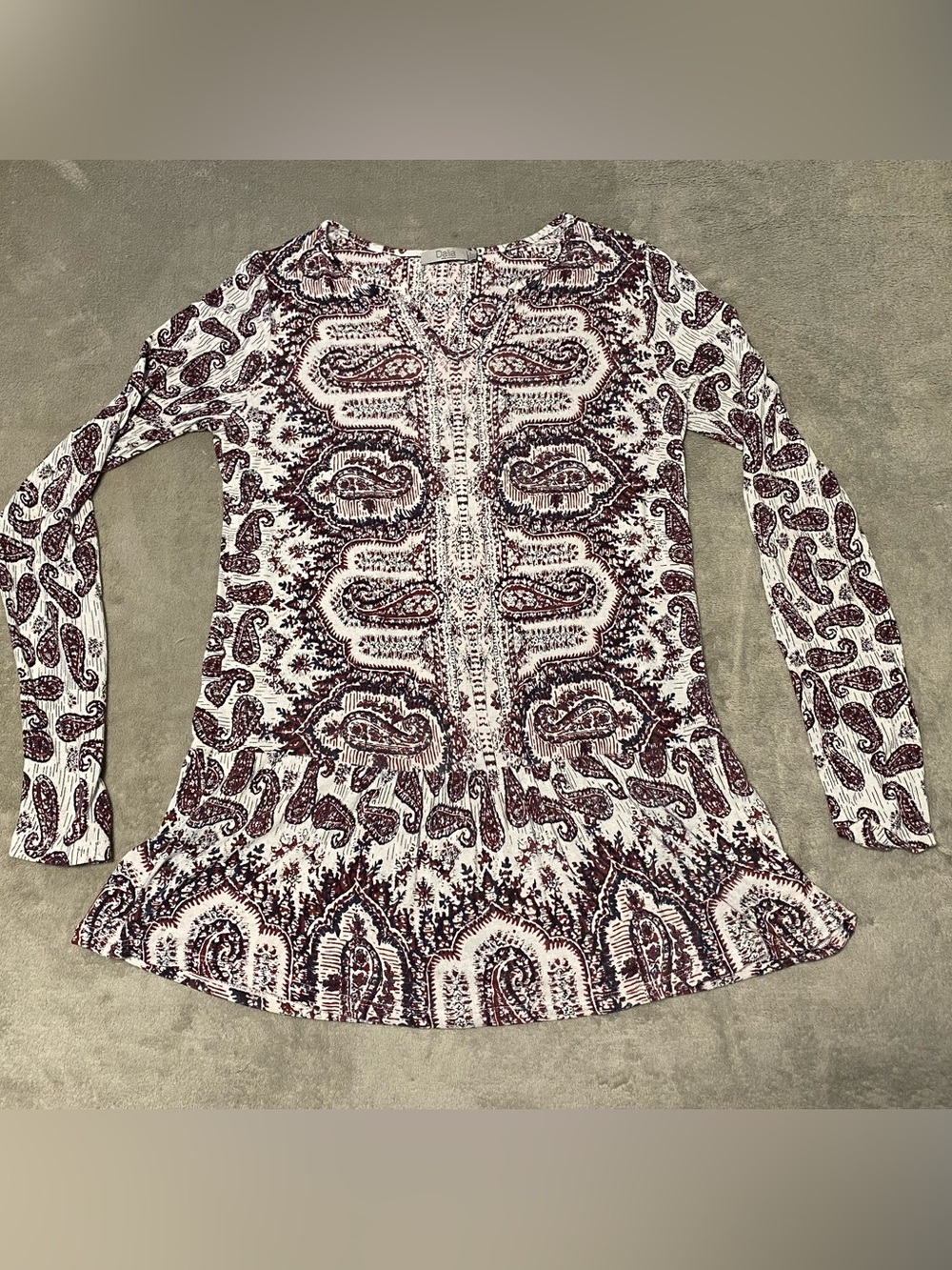 Dalia White Peplum Tunic with Burgundy Paisley Print